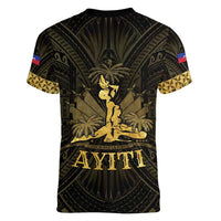 Haiti 1804 Women V-Neck T-Shirt Polynesian Gold Neg Maron LT05 - Wonder Print Shop