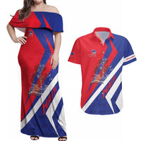 Personalised Haiti 1804 Couples Matching Off Shoulder Maxi Dress and Hawaiian Shirt Coat Of Arms Simple Style LT05 - Wonder Print Shop