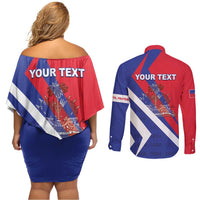 Personalised Haiti 1804 Couples Matching Off Shoulder Short Dress and Long Sleeve Button Shirt Coat Of Arms Simple Style LT05 - Wonder Print Shop
