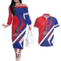 Personalised Haiti 1804 Couples Matching Off The Shoulder Long Sleeve Dress and Hawaiian Shirt Coat Of Arms Simple Style LT05 - Wonder Print Shop