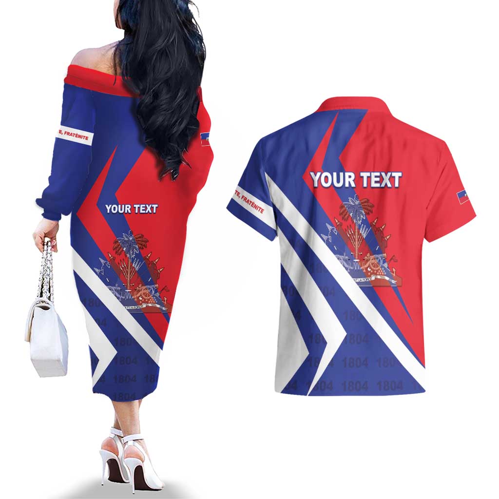 Personalised Haiti 1804 Couples Matching Off The Shoulder Long Sleeve Dress and Hawaiian Shirt Coat Of Arms Simple Style LT05 - Wonder Print Shop