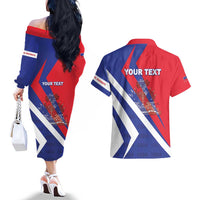 Personalised Haiti 1804 Couples Matching Off The Shoulder Long Sleeve Dress and Hawaiian Shirt Coat Of Arms Simple Style LT05 - Wonder Print Shop