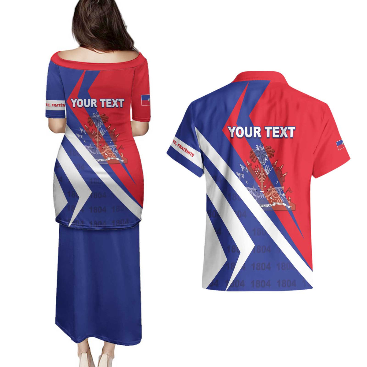 Personalised Haiti 1804 Couples Matching Puletasi and Hawaiian Shirt Coat Of Arms Simple Style LT05 - Wonder Print Shop