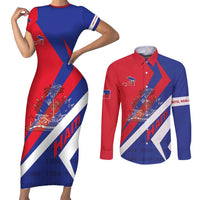 Personalised Haiti 1804 Couples Matching Short Sleeve Bodycon Dress and Long Sleeve Button Shirt Coat Of Arms Simple Style LT05 - Wonder Print Shop