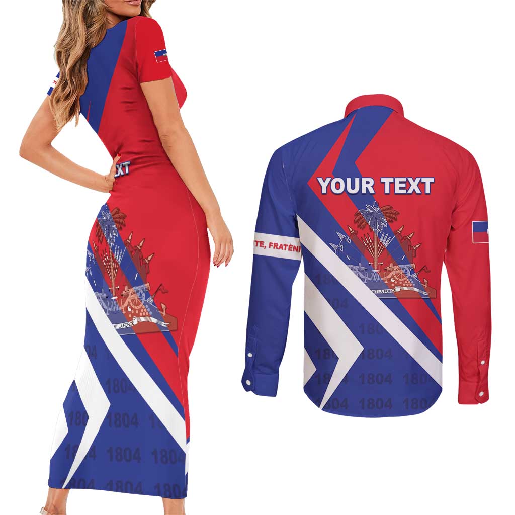 Personalised Haiti 1804 Couples Matching Short Sleeve Bodycon Dress and Long Sleeve Button Shirt Coat Of Arms Simple Style LT05 - Wonder Print Shop