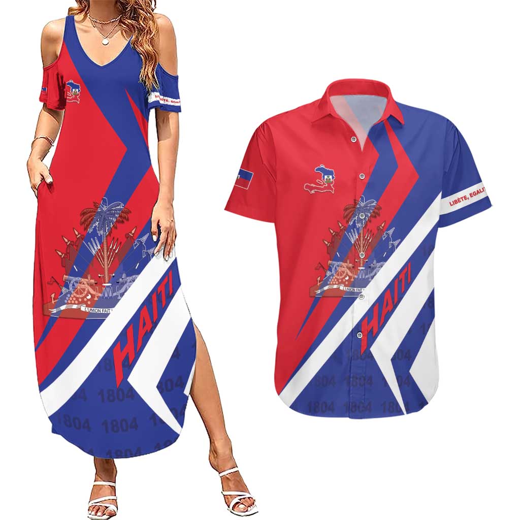 Personalised Haiti 1804 Couples Matching Summer Maxi Dress and Hawaiian Shirt Coat Of Arms Simple Style LT05 - Wonder Print Shop