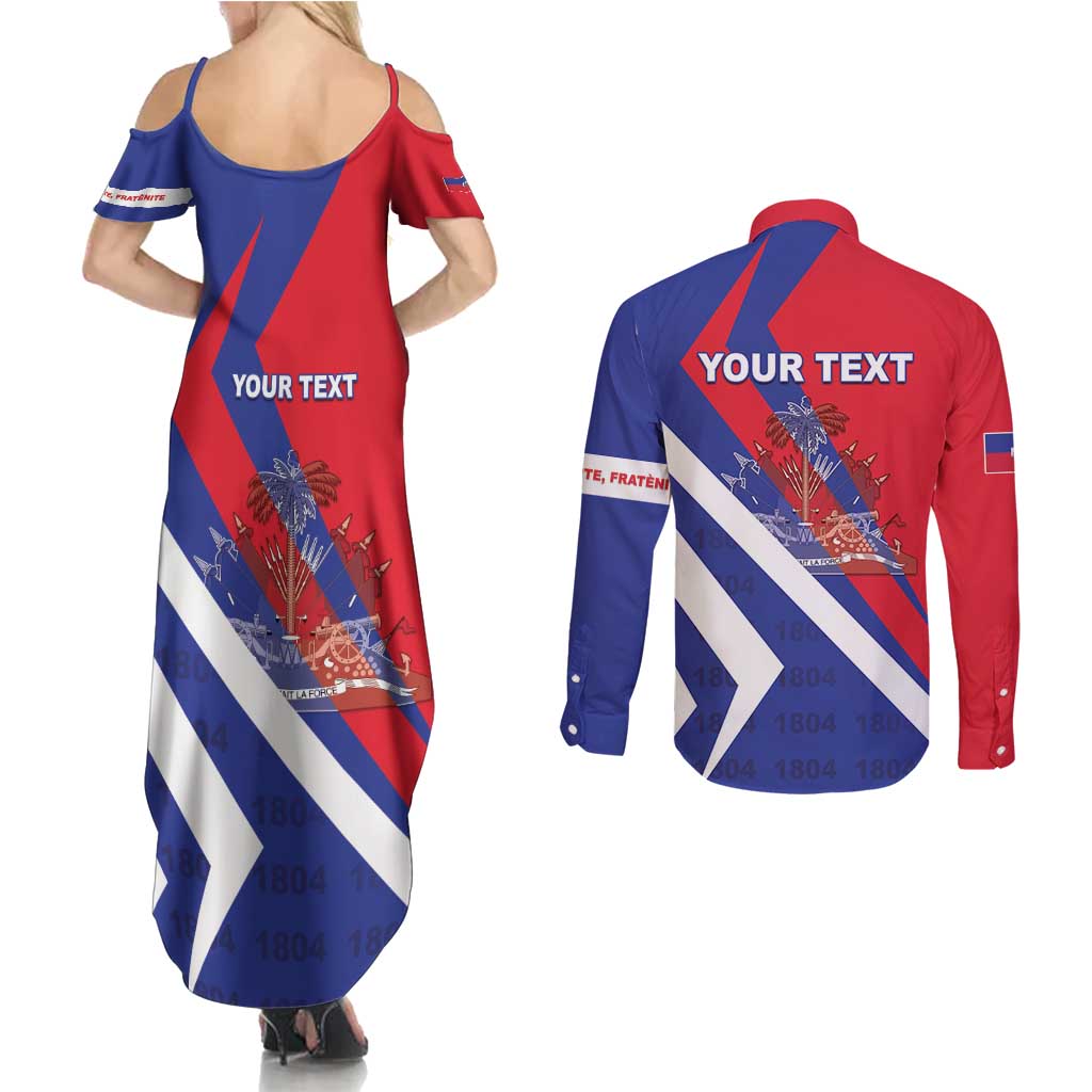 Personalised Haiti 1804 Couples Matching Summer Maxi Dress and Long Sleeve Button Shirt Coat Of Arms Simple Style LT05 - Wonder Print Shop