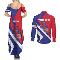 Personalised Haiti 1804 Couples Matching Summer Maxi Dress and Long Sleeve Button Shirt Coat Of Arms Simple Style LT05 - Wonder Print Shop
