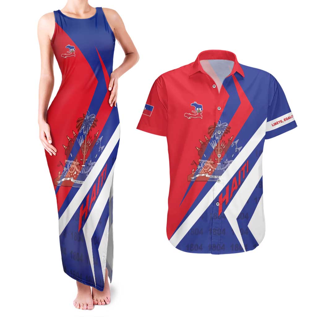 Personalised Haiti 1804 Couples Matching Tank Maxi Dress and Hawaiian Shirt Coat Of Arms Simple Style LT05 - Wonder Print Shop