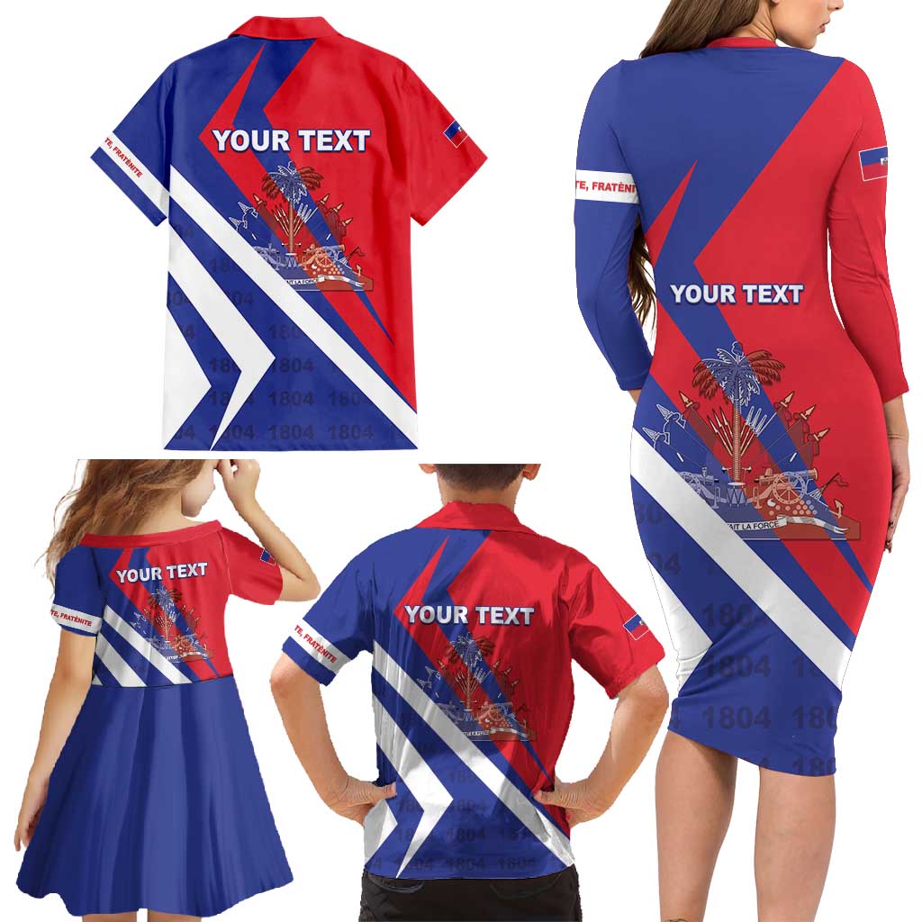 Personalised Haiti 1804 Family Matching Long Sleeve Bodycon Dress and Hawaiian Shirt Coat Of Arms Simple Style LT05 - Wonder Print Shop