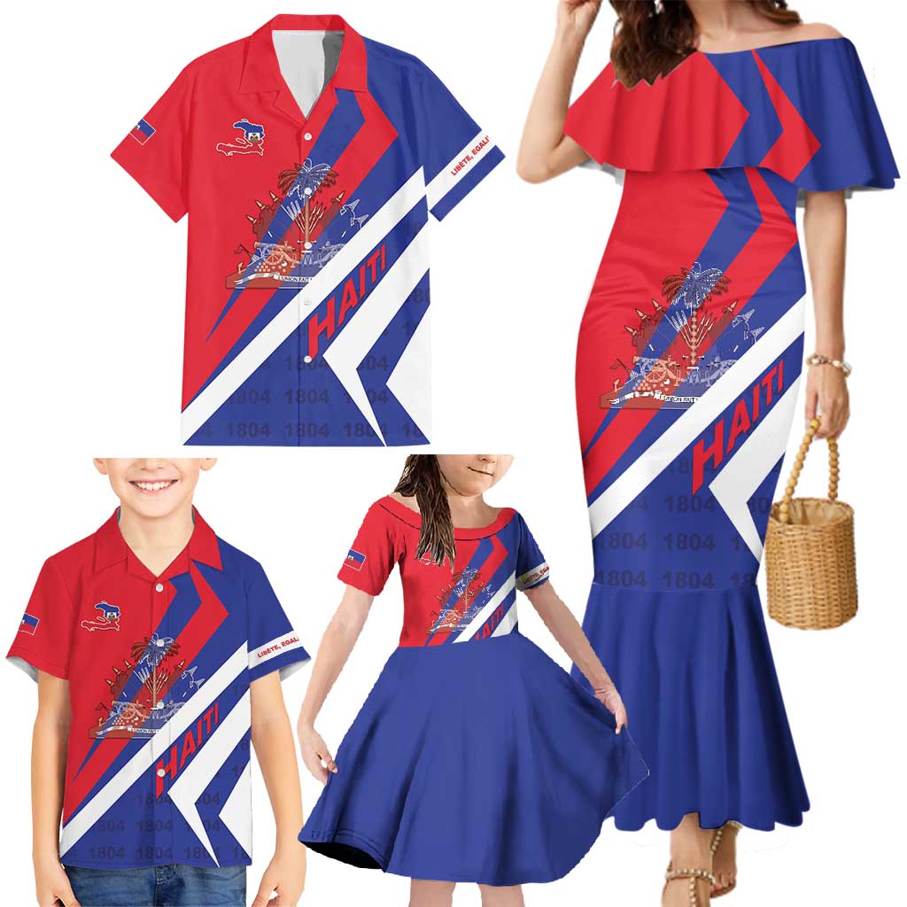 Personalised Haiti 1804 Family Matching Mermaid Dress and Hawaiian Shirt Coat Of Arms Simple Style LT05 - Wonder Print Shop