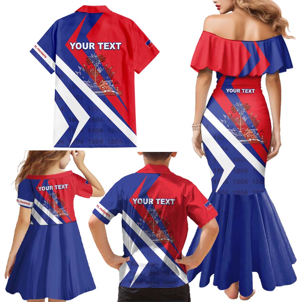 Personalised Haiti 1804 Family Matching Mermaid Dress and Hawaiian Shirt Coat Of Arms Simple Style LT05 - Wonder Print Shop