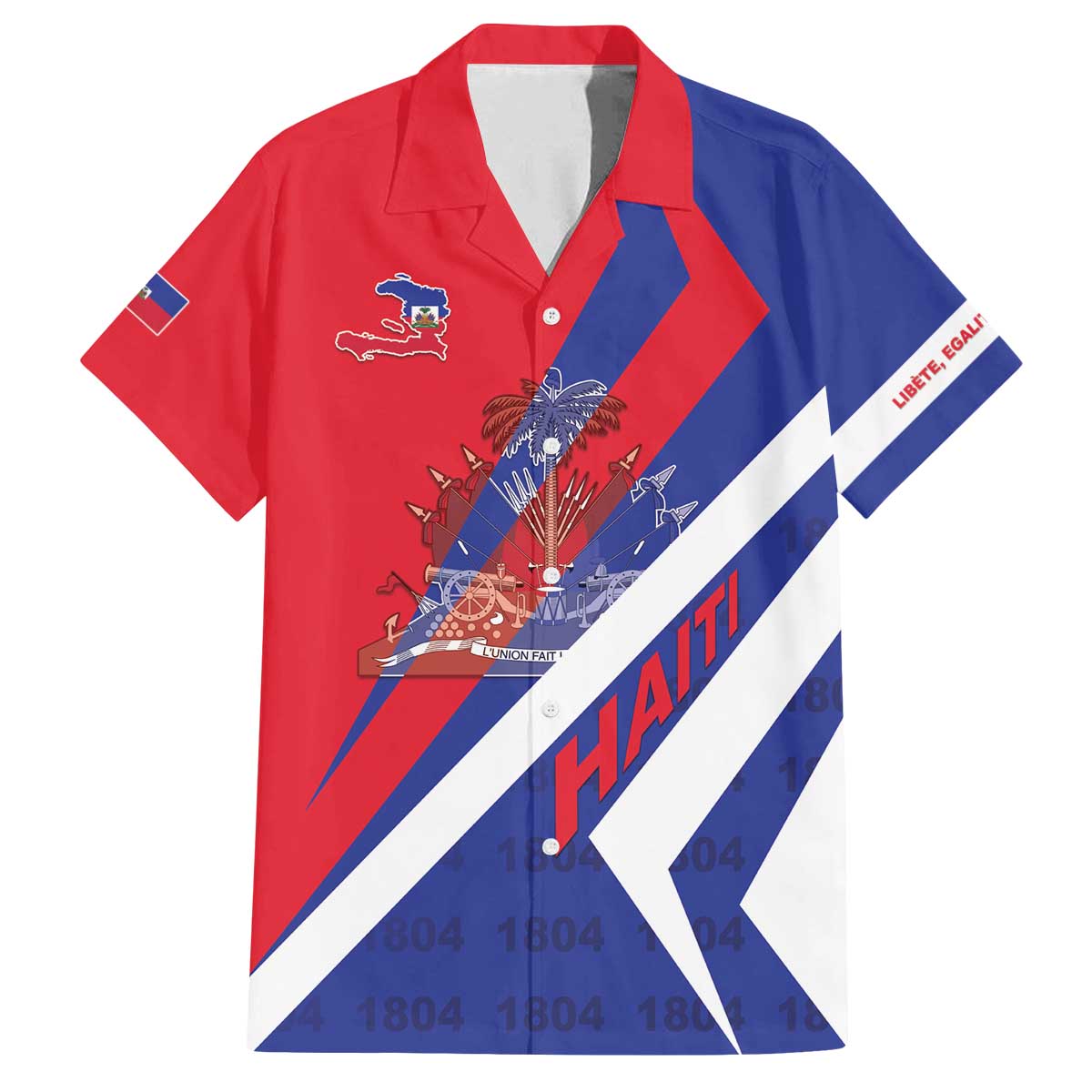 Personalised Haiti 1804 Family Matching Off The Shoulder Long Sleeve Dress and Hawaiian Shirt Coat Of Arms Simple Style LT05 - Wonder Print Shop