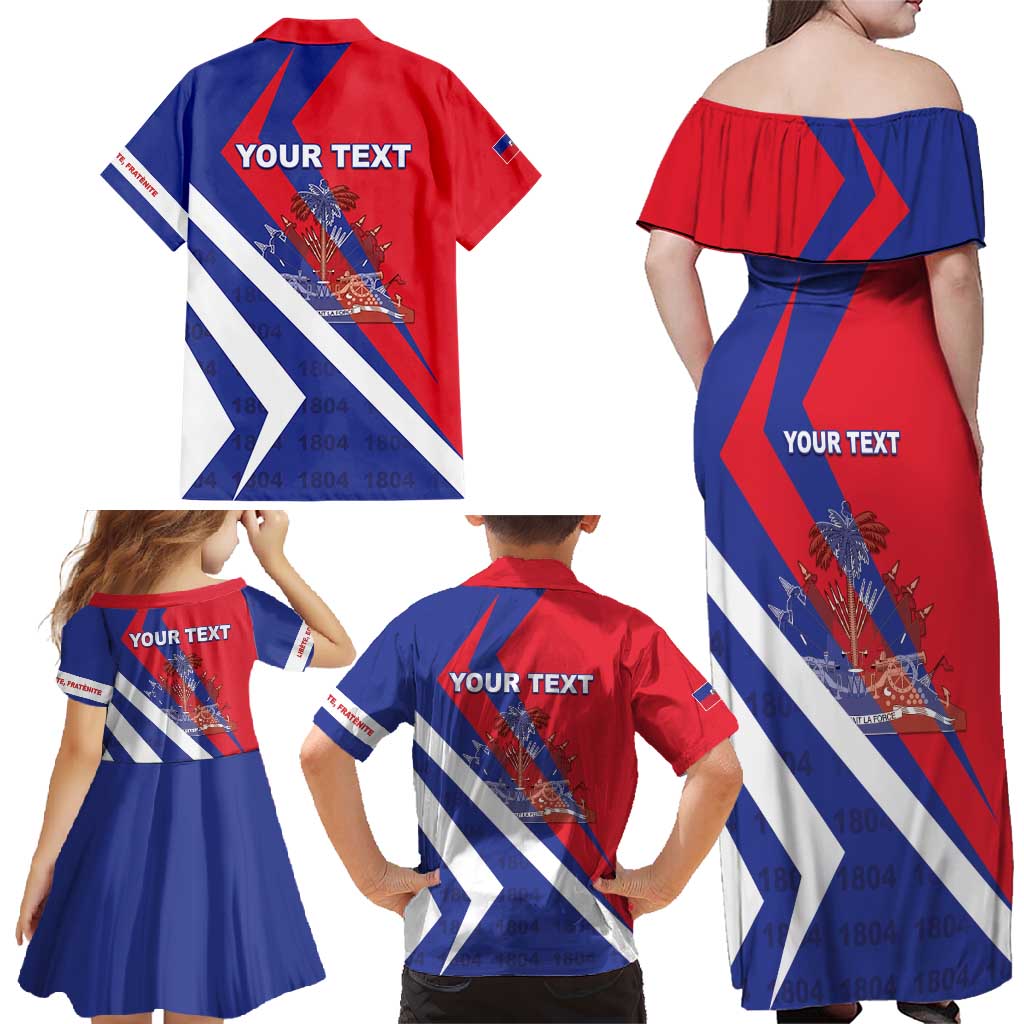 Personalised Haiti 1804 Family Matching Off Shoulder Maxi Dress and Hawaiian Shirt Coat Of Arms Simple Style LT05 - Wonder Print Shop