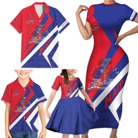 Personalised Haiti 1804 Family Matching Short Sleeve Bodycon Dress and Hawaiian Shirt Coat Of Arms Simple Style LT05 - Wonder Print Shop