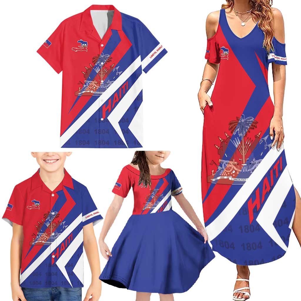 Personalised Haiti 1804 Family Matching Summer Maxi Dress and Hawaiian Shirt Coat Of Arms Simple Style LT05 - Wonder Print Shop