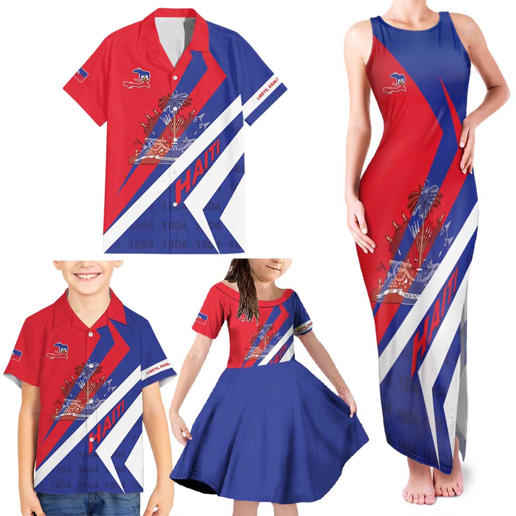 Personalised Haiti 1804 Family Matching Tank Maxi Dress and Hawaiian Shirt Coat Of Arms Simple Style LT05 - Wonder Print Shop