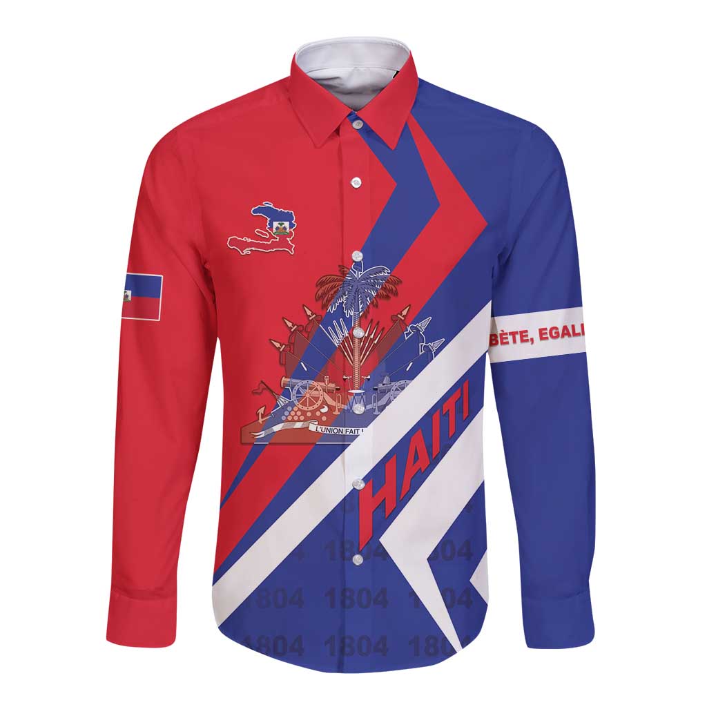 Personalised Haiti 1804 Long Sleeve Button Shirt Coat Of Arms Simple Style LT05 - Wonder Print Shop