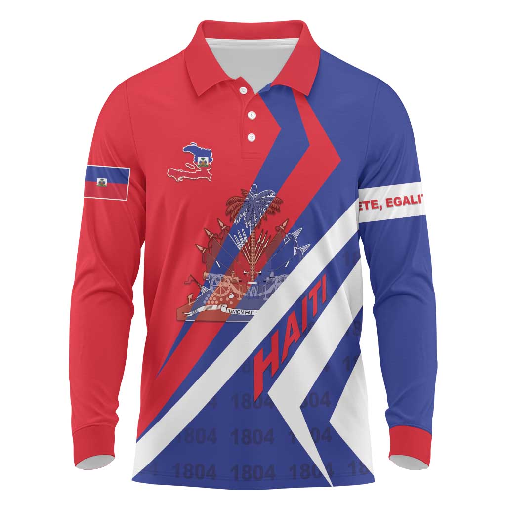 Personalised Haiti 1804 Long Sleeve Polo Shirt Coat Of Arms Simple Style LT05 - Wonder Print Shop