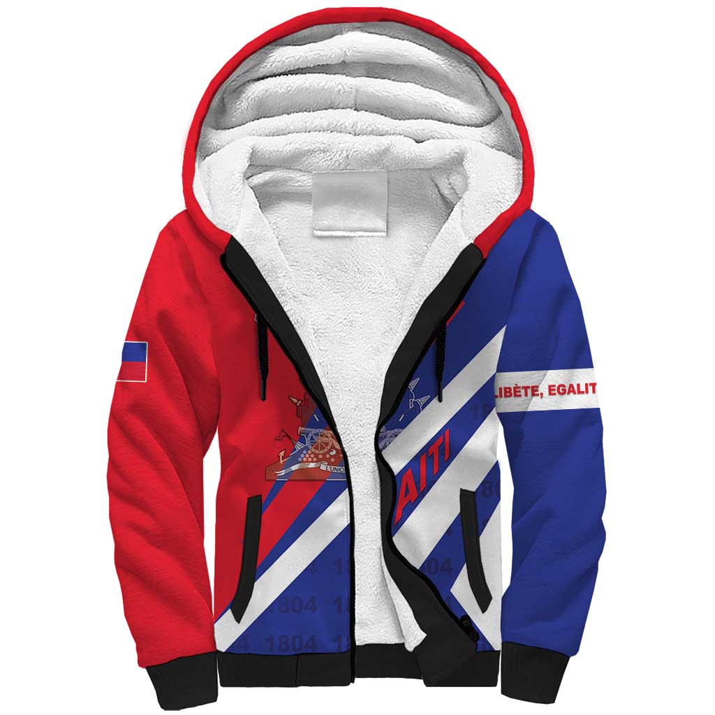 Personalised Haiti 1804 Sherpa Hoodie Coat Of Arms Simple Style LT05 - Wonder Print Shop