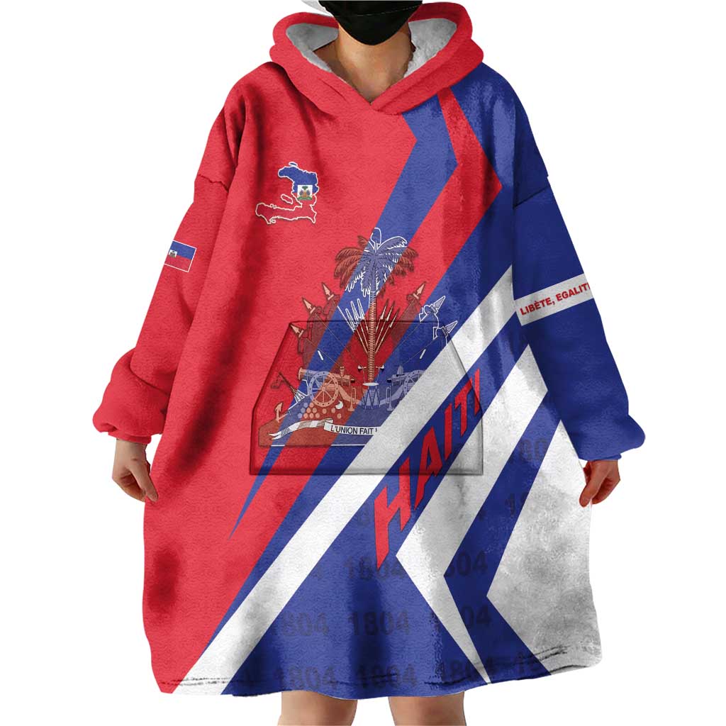 Personalised Haiti 1804 Wearable Blanket Hoodie Coat Of Arms Simple Style LT05 - Wonder Print Shop