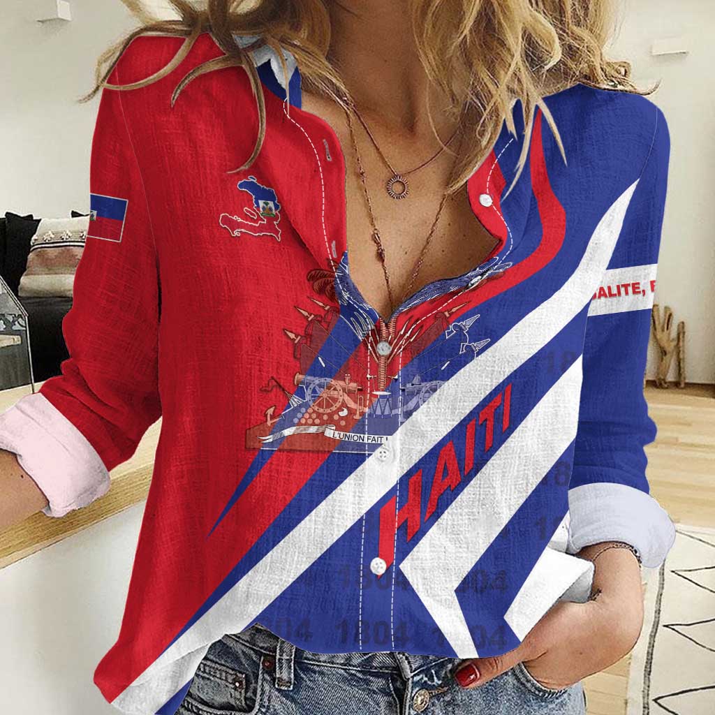 Personalised Haiti 1804 Women Casual Shirt Coat Of Arms Simple Style LT05 - Wonder Print Shop