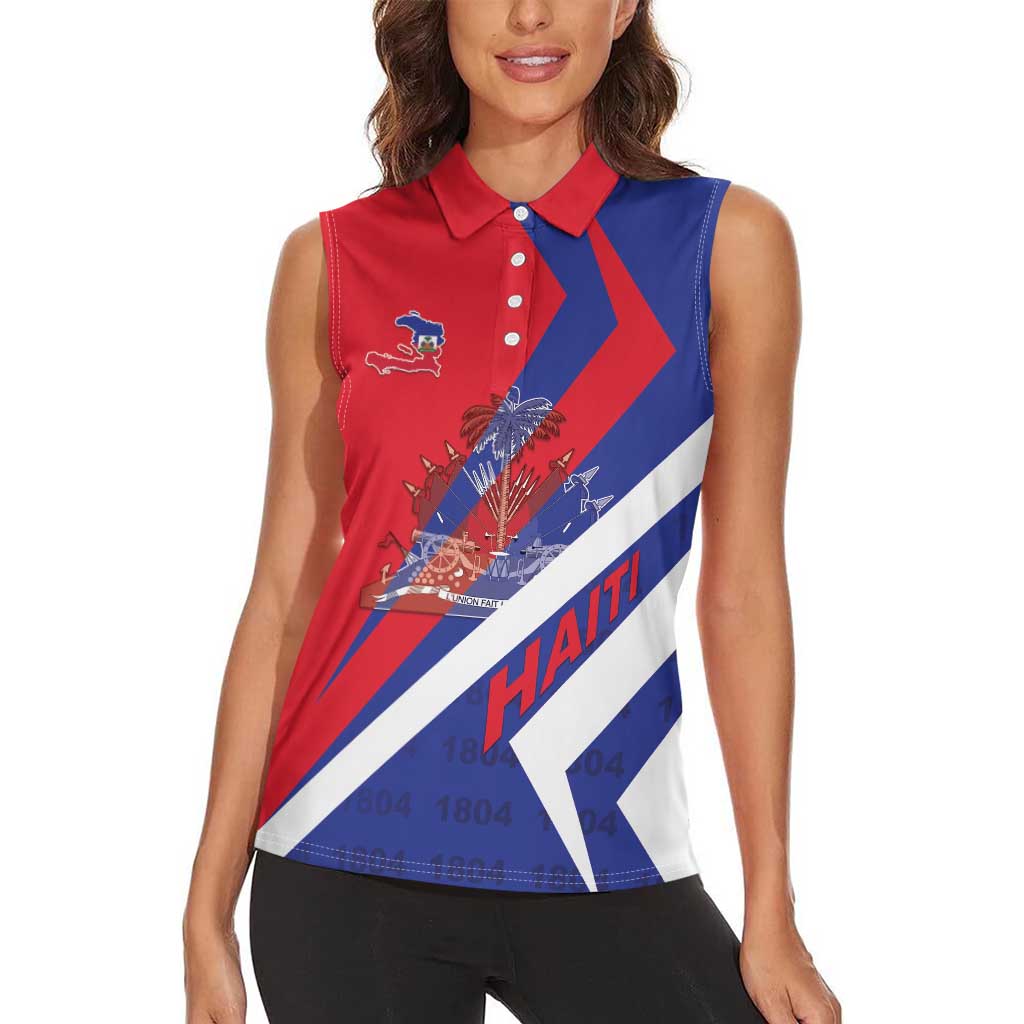 Personalised Haiti 1804 Women Sleeveless Polo Shirt Coat Of Arms Simple Style LT05 - Wonder Print Shop