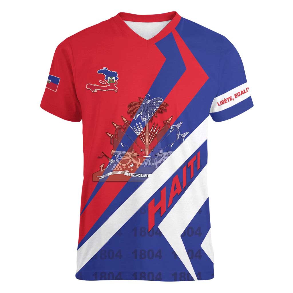 Personalised Haiti 1804 Women V-Neck T-Shirt Coat Of Arms Simple Style LT05 - Wonder Print Shop