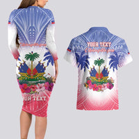 Personalised Haiti Independence Day Couples Matching Long Sleeve Bodycon Dress and Hawaiian Shirt Neg Maron Polynesian Style LT05