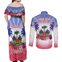 Personalised Haiti Independence Day Couples Matching Off Shoulder Maxi Dress and Long Sleeve Button Shirt Neg Maron Polynesian Style LT05 - Wonder Print Shop
