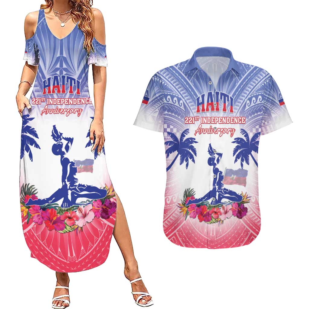 Personalised Haiti Independence Day Couples Matching Summer Maxi Dress and Hawaiian Shirt Neg Maron Polynesian Style LT05 - Wonder Print Shop