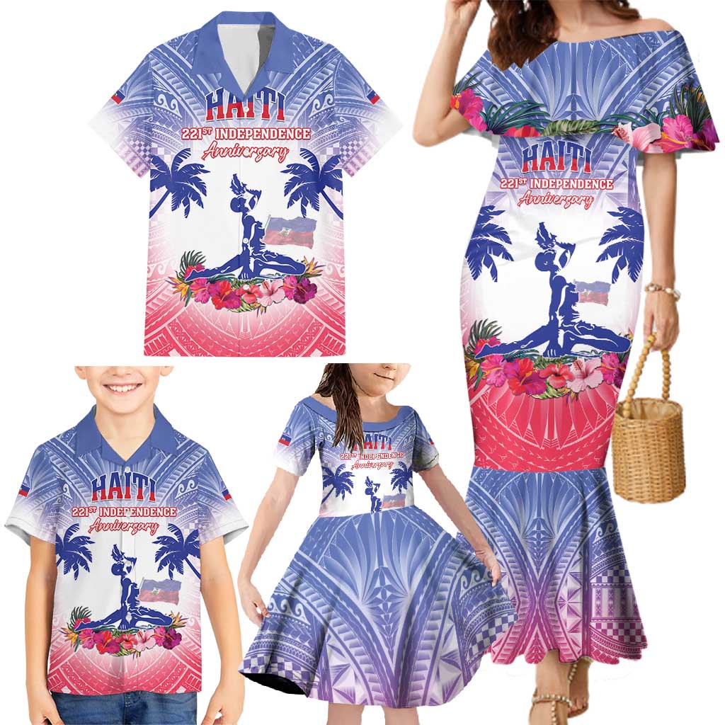 Personalised Haiti Independence Day Family Matching Mermaid Dress and Hawaiian Shirt Neg Maron Polynesian Style LT05 - Wonder Print Shop