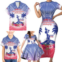 Personalised Haiti Independence Day Family Matching Short Sleeve Bodycon Dress and Hawaiian Shirt Neg Maron Polynesian Style LT05
