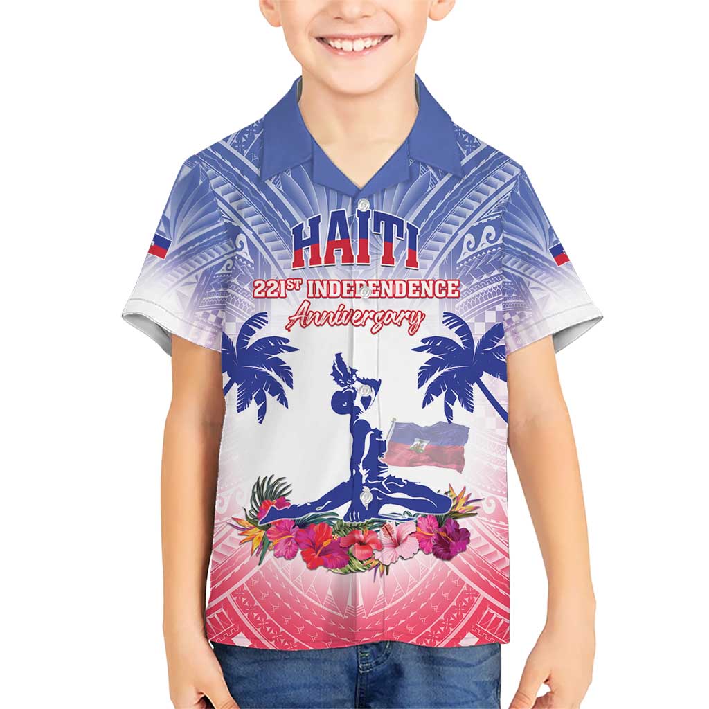 Personalised Haiti Independence Day Kid Hawaiian Shirt Neg Maron Polynesian Style LT05 - Wonder Print Shop
