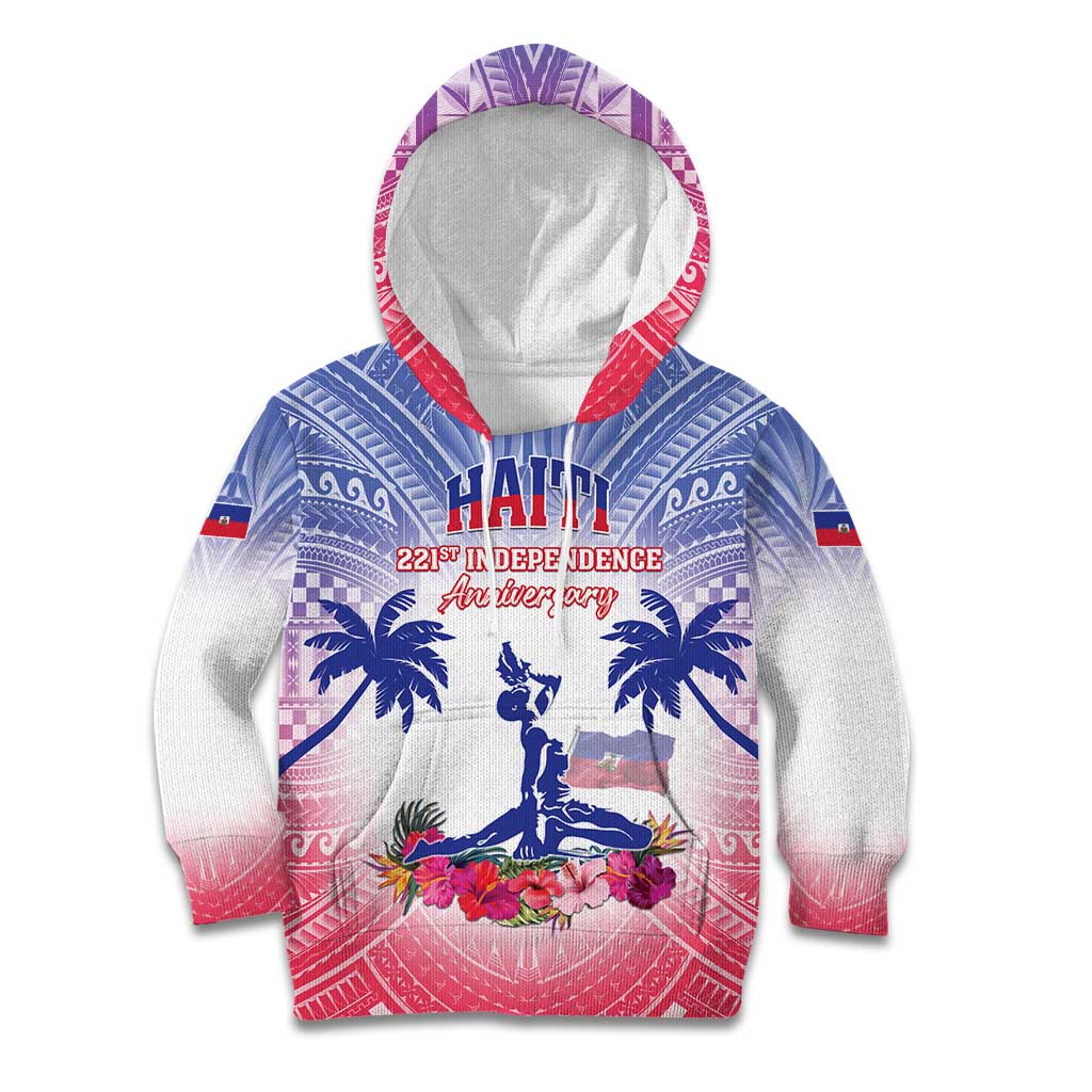 Personalised Haiti Independence Day Kid Hoodie Neg Maron Polynesian Style LT05 - Wonder Print Shop
