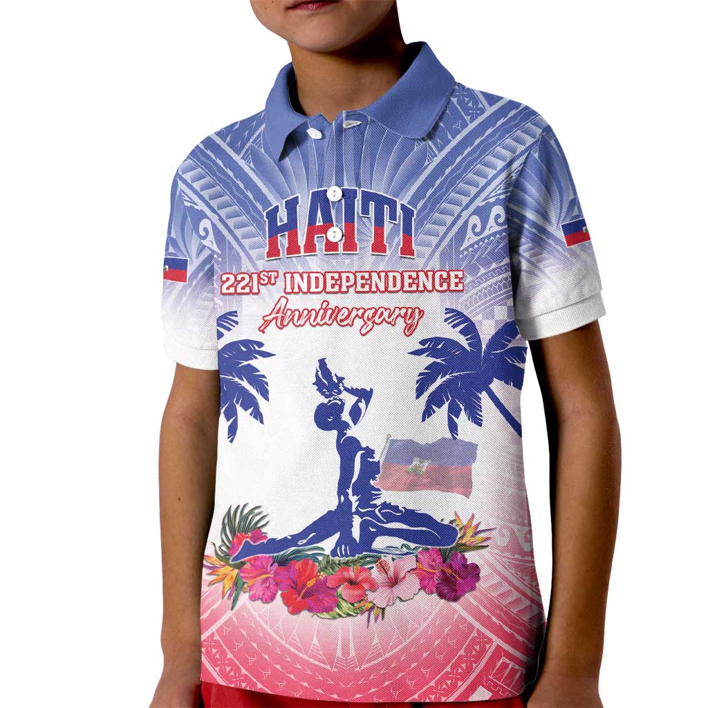 Personalised Haiti Independence Day Kid Polo Shirt Neg Maron Polynesian Style LT05 - Wonder Print Shop