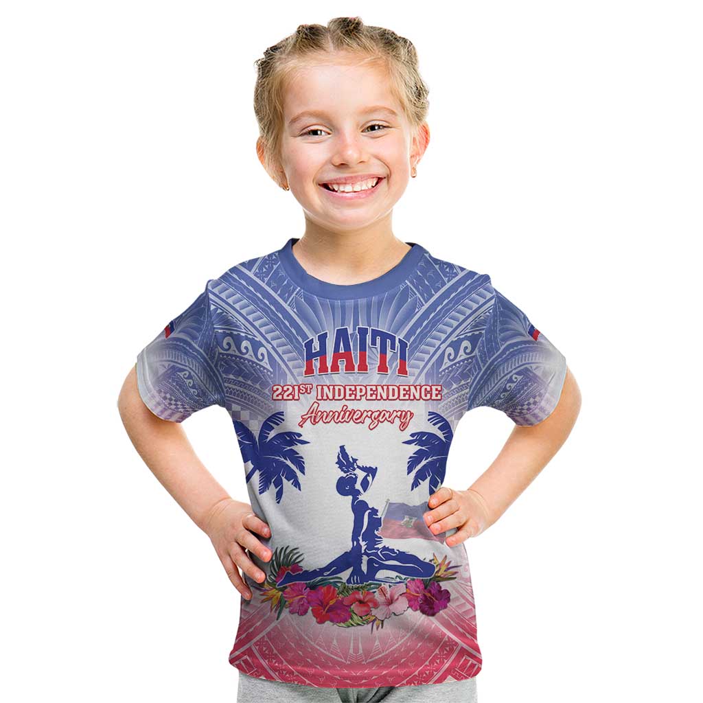 Personalised Haiti Independence Day Kid T Shirt Neg Maron Polynesian Style LT05 - Wonder Print Shop