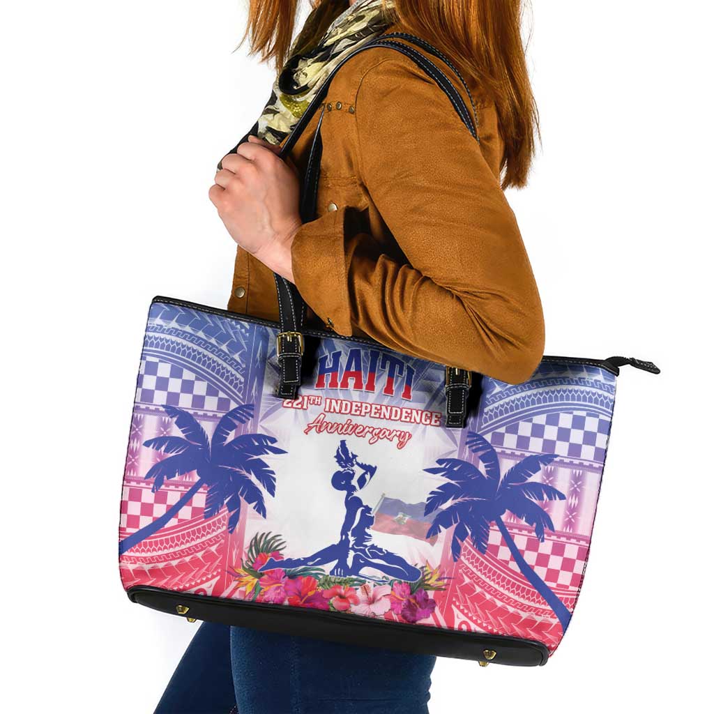 Haiti Independence Day Leather Tote Bag Neg Maron Polynesian Style LT05 - Wonder Print Shop