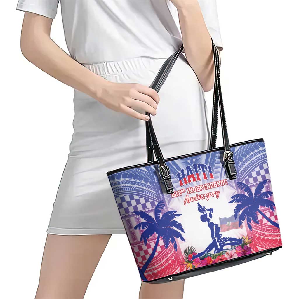 Haiti Independence Day Leather Tote Bag Neg Maron Polynesian Style LT05