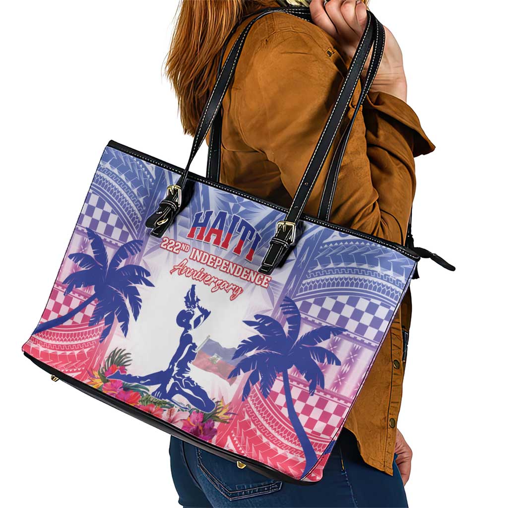 Haiti Independence Day Leather Tote Bag Neg Maron Polynesian Style LT05