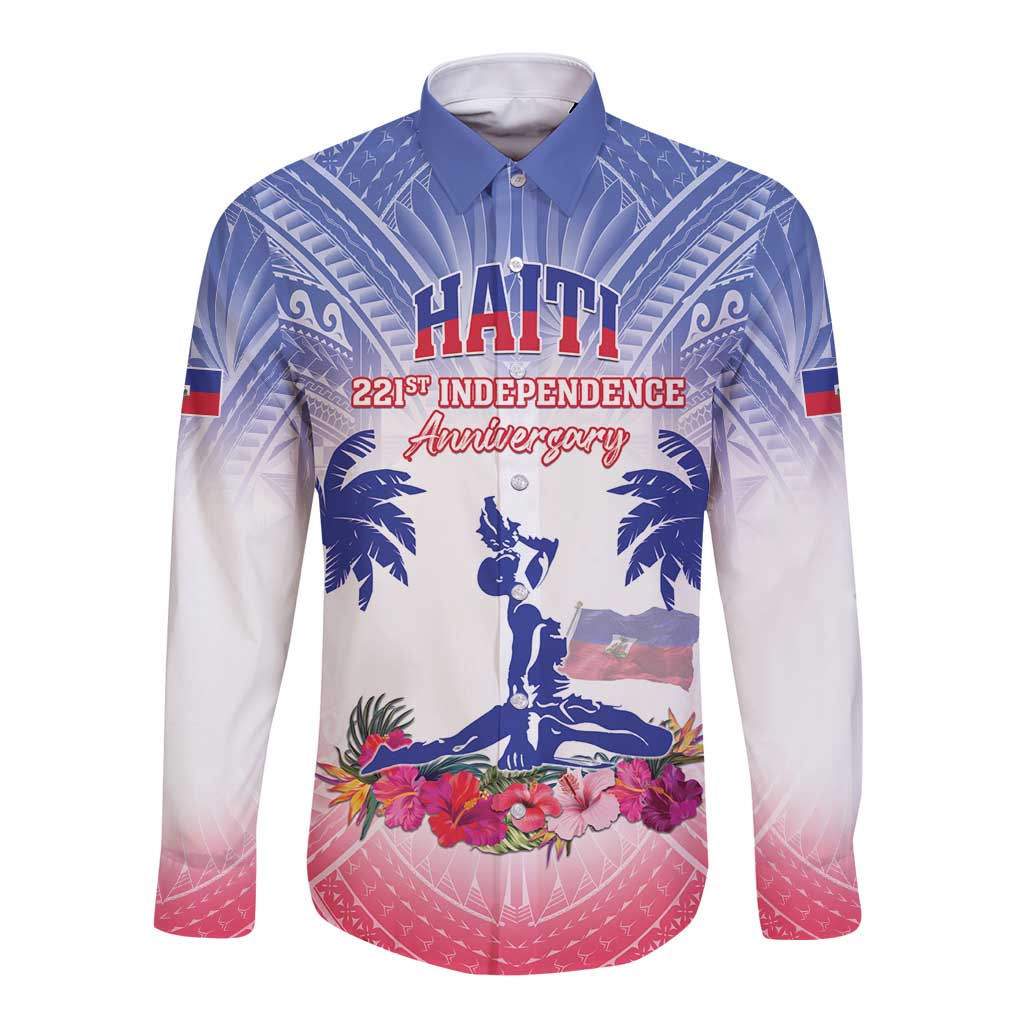 Personalised Haiti Independence Day Long Sleeve Button Shirt Neg Maron Polynesian Style LT05 - Wonder Print Shop
