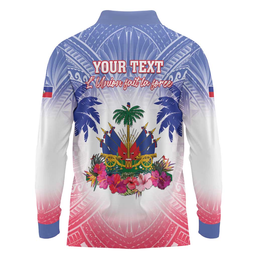 Personalised Haiti Independence Day Long Sleeve Polo Shirt Neg Maron Polynesian Style LT05