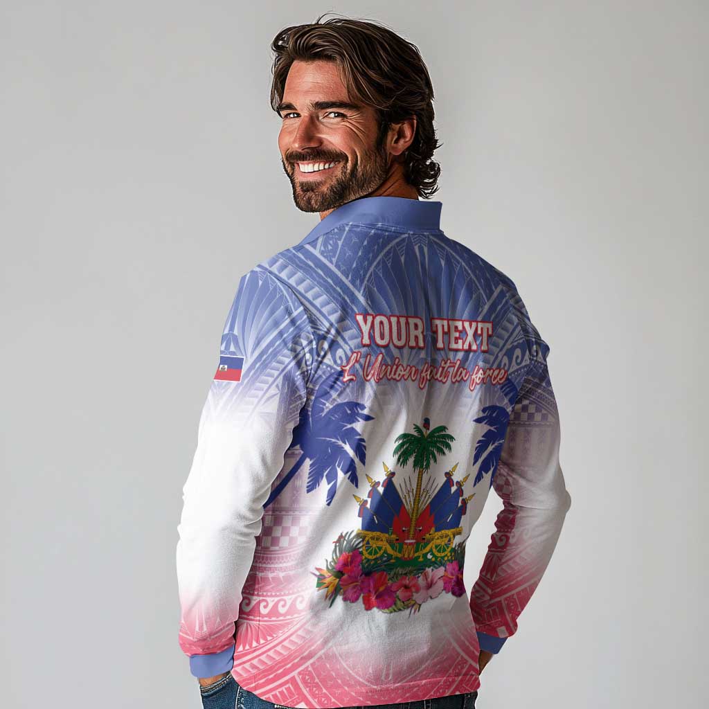 Personalised Haiti Independence Day Long Sleeve Polo Shirt Neg Maron Polynesian Style LT05