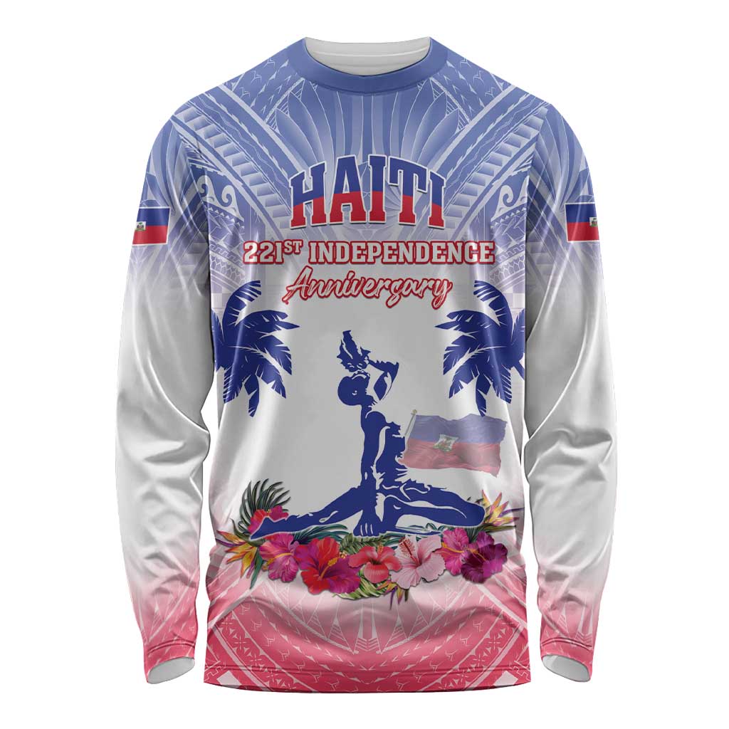 Personalised Haiti Independence Day Long Sleeve Shirt Neg Maron Polynesian Style LT05 - Wonder Print Shop