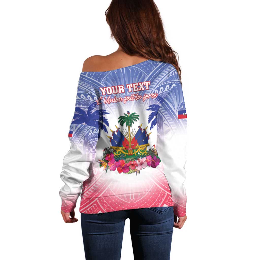 Personalised Haiti Independence Day Off Shoulder Sweater Neg Maron Polynesian Style LT05 - Wonder Print Shop