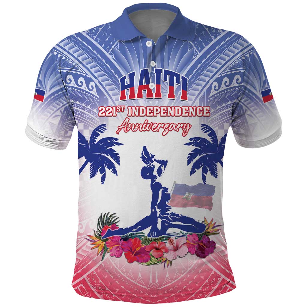 Personalised Haiti Independence Day Polo Shirt Neg Maron Polynesian Style LT05 - Wonder Print Shop