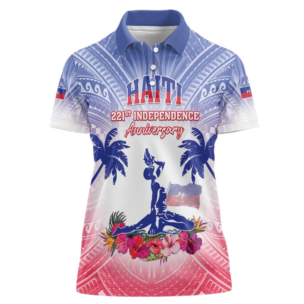 Personalised Haiti Independence Day Women Polo Shirt Neg Maron Polynesian Style LT05 - Wonder Print Shop