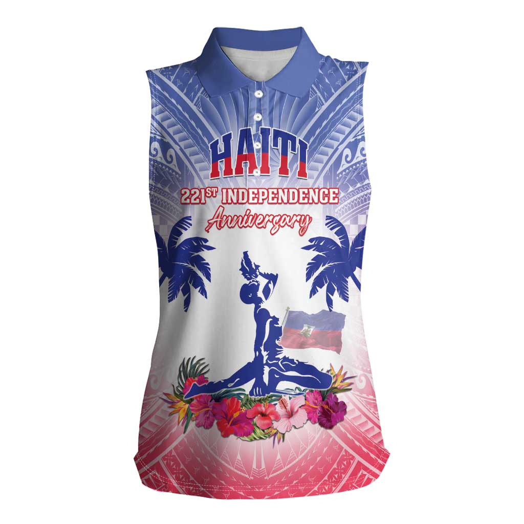 Personalised Haiti Independence Day Women Sleeveless Polo Shirt Neg Maron Polynesian Style LT05 - Wonder Print Shop