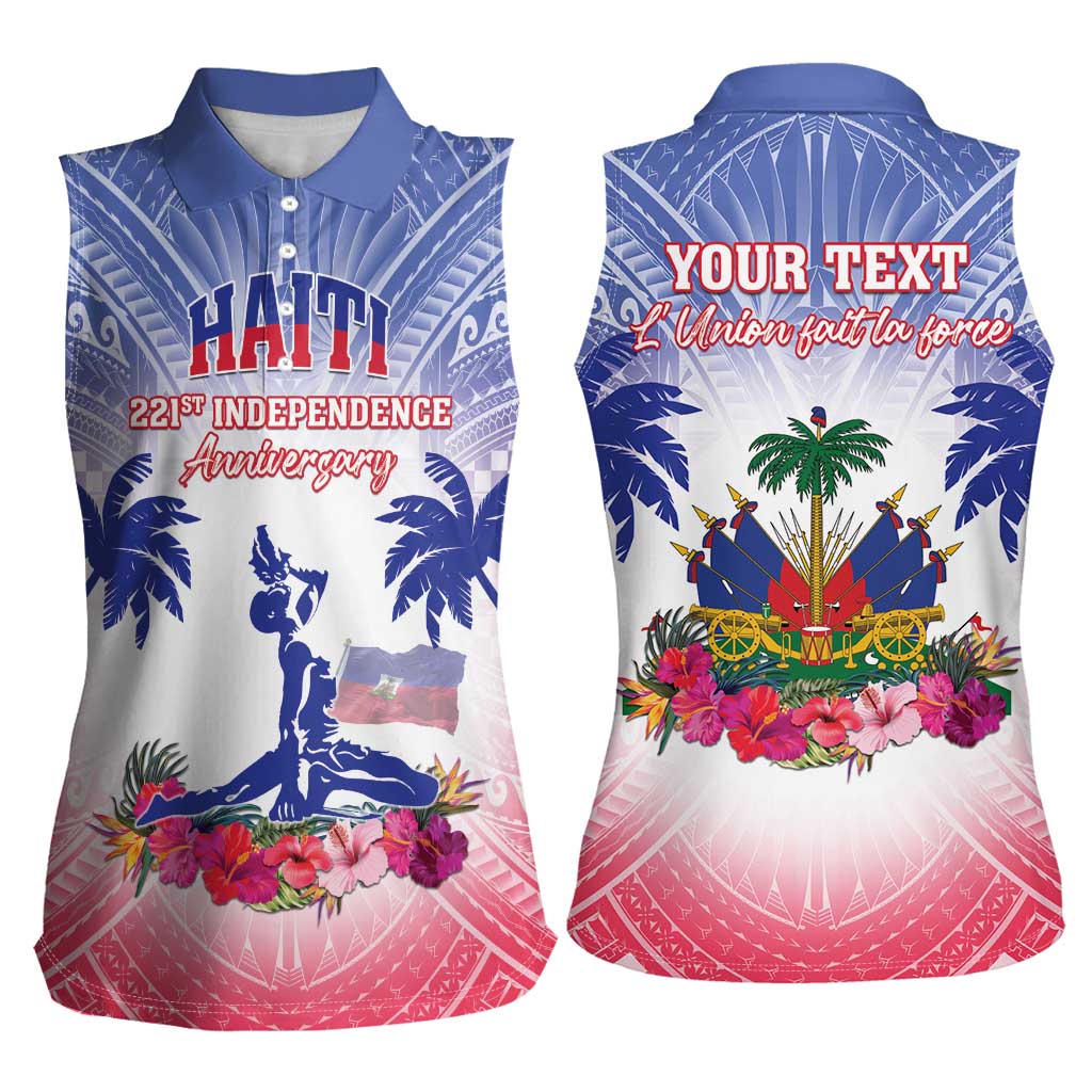Personalised Haiti Independence Day Women Sleeveless Polo Shirt Neg Maron Polynesian Style LT05 - Wonder Print Shop