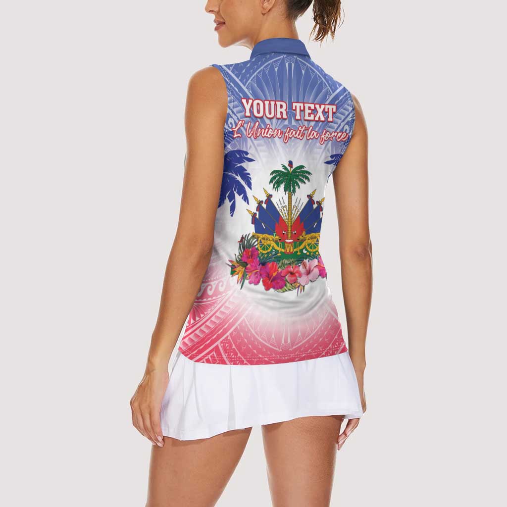 Personalised Haiti Independence Day Women Sleeveless Polo Shirt Neg Maron Polynesian Style LT05 - Wonder Print Shop